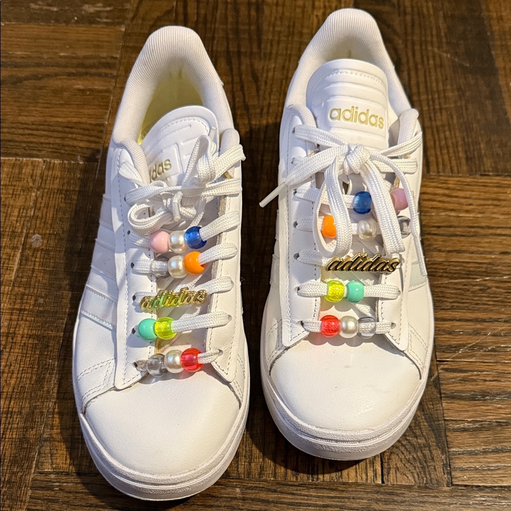 Adidas women’s White Sneakers with Multicolor Beads